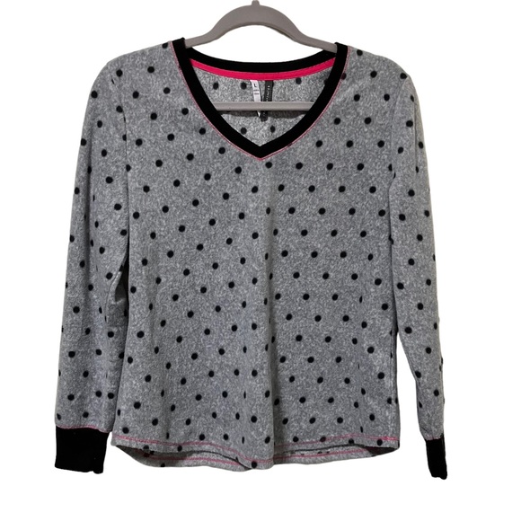 Jaclyn Intimates Fleece Sleepwear Gray Black Dots 2 Piece Set - Picture 2 of 8